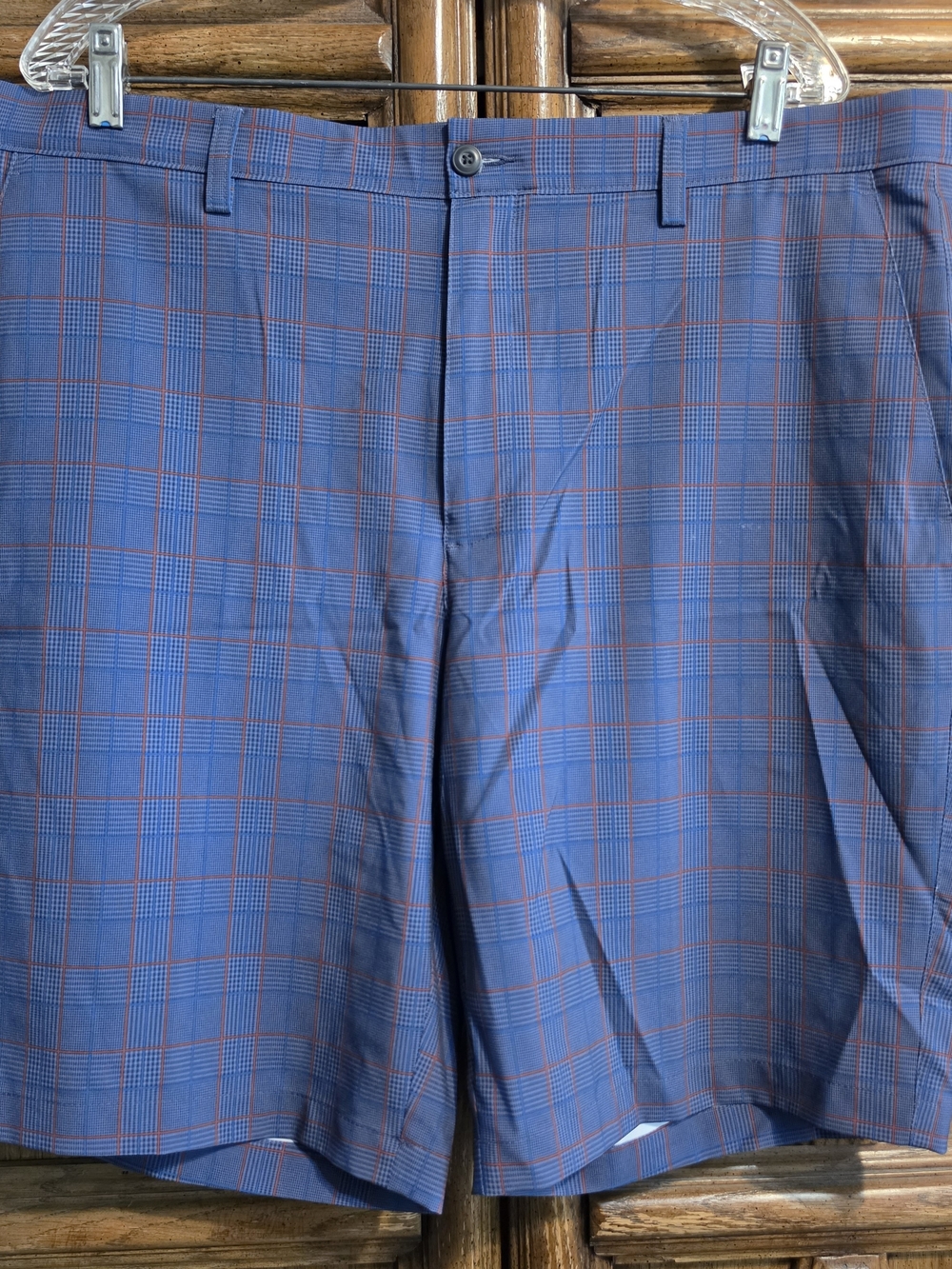 PGA Tour Blue Plaid Golf Shorts with Red Windowpane